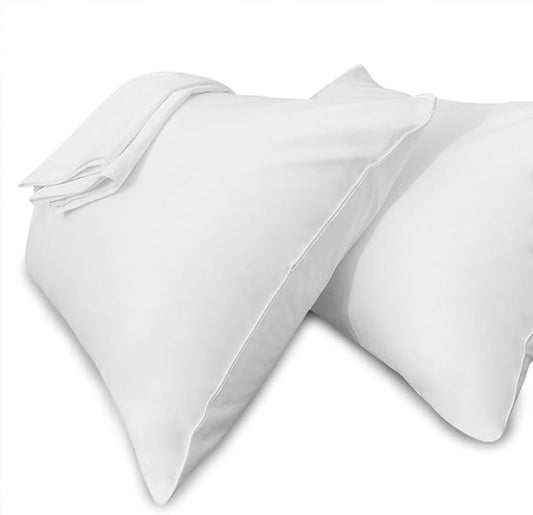 Precoco White King Pillow Cases Set of 4 | 100% Cotton Pillowcases with Zipper Hidden | Premium Cooling Decorative Pillow Covers with 600 Thread Count, Soft & Smooth, 20x36 inches