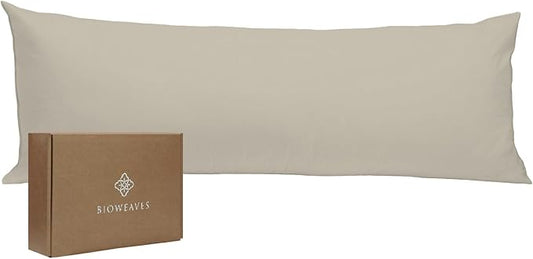 Bioweaves 100% Organic Cotton Body Pillow Cover for Body Pillowcases 300 Thread Count Soft Sateen Weave GOTS Certified with Zipped Closure - 21" x 54", Sand
