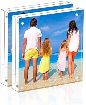 Meetu Acrylic 4x4 Picture Frame Clear Two Sided Desk Photo Frame Magnetic Frame Inner Size 3x3 with Gift Pack for Display Family Pictures Baby Photos Friends Pictures or Pet Dog Picture(2 Pack)