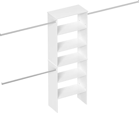 Closet System, 25.5" Wide Closet Organizer System with 3 Hanging Rods, Wood Tower Closet Storage for Walk In Closets, Wall Mounted Wardrobe Organizer Kit, Bedroom, Fit Space 6-10 ft, White