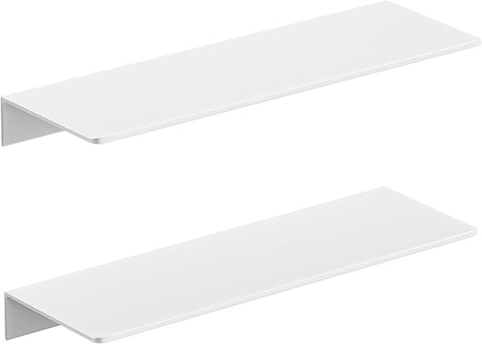 Metal Floating Shelf 2-Piece Set - Rust-Resistant Aluminum Wall Shelves - No Drill Wall Mounted Shower Caddy, Ideal for Display & Storage in Any Room (11.8", White)