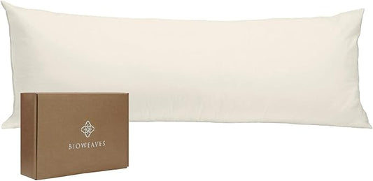 BIOWEAVES 100% Organic Cotton Body Pillow Cover for Body Pillowcases 300 Thread Count Soft Sateen Weave GOTS Certified with Zipped Closure - 21" x 54", Natural