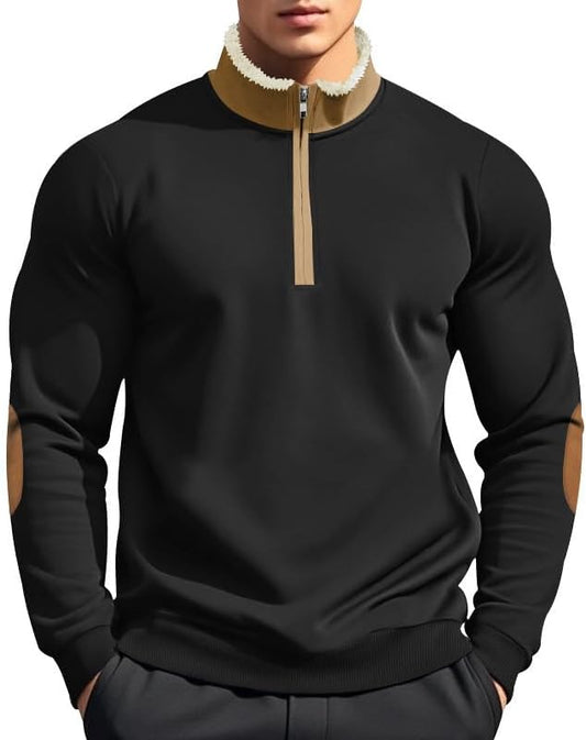 Men's Quarter Zip Sweatshirt - Stand Collar Solid Casual Top Autumn Winter Wear for Vacation Daily Use