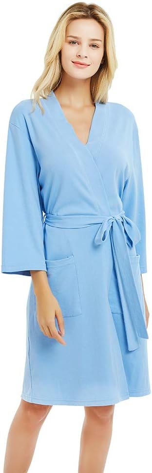 U2SKIIN Womens Robes, 100% Cotton Lightweight Robes 3/4 Sleeves Kimono Knit Soft Loungewear Short Bathrobe