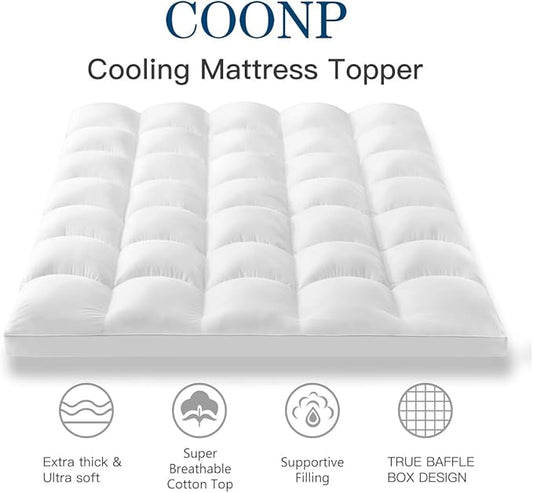 COONP California King Mattress Topper, Extra Thick Pillowtop, Cooling Plush Mattress Pad Cover Cotton Top Bed Topper Protector with 8-21 Inch Deep Pocket