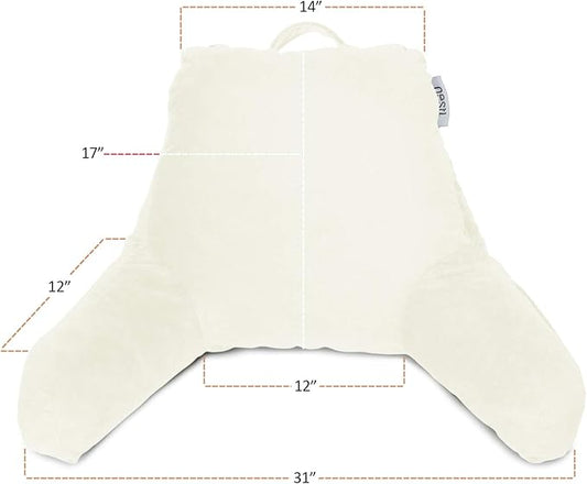 Nestl Reading Pillow with Shredded Memory Foam, Designed for Sitting Up in Bed and Couch, Back and Arms Adjustable Support for Adult & Teens Backrest Pillows for Reading, with Washable Cover Off White