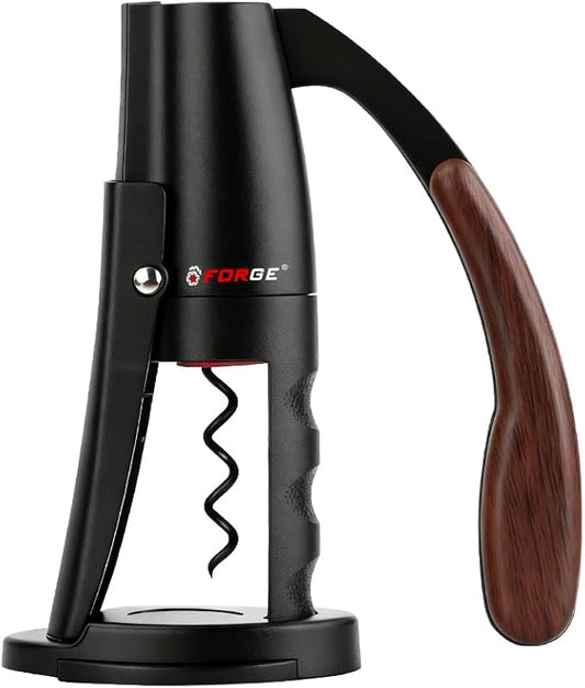 Forge Quality Compact Vertical Lever Corkscrew Wine Opener with Foil Cutter. 3 Seconds to Open a Bottle of Wine. Black.