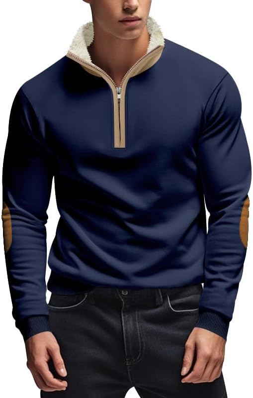 Men's Quarter Zip Sweatshirt - Stand Collar Solid Casual Top Autumn Winter Wear for Vacation Daily Use
