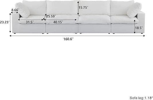 Cloud Modular Sectional Sofa Couch,4 Seater Sofa for Living Room,160.6" Convertible Couches, Covers Washable&Replaceable,White