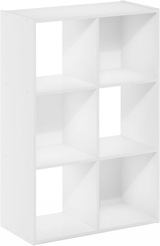 Furinno PELLI Book Shelf, 3x2 Bookshelf, Cube Storage Organizer Cabinet, 11.6 x 24.2 x 35.9, for Living Room, Bedroom, Home Office, White