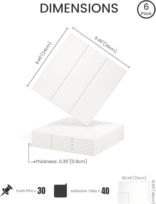Felt Bulletin Board Tiles -28"x18" with 40 Adhesive Tabs, Cork Board Alternative for Office Decor, Push Pin Board Wall Organizer 6-Pack(Milky White)
