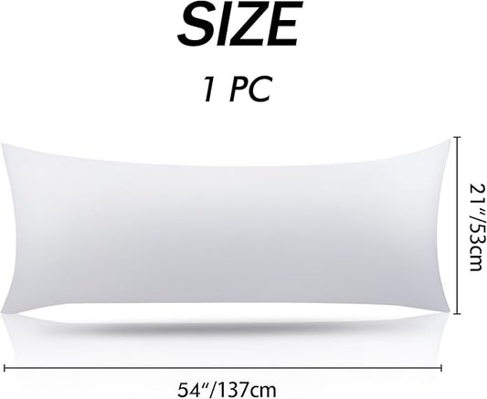 100% Cotton Body Pillow Case Cover with Zipper Wrinkle-Free, 400 Thread Count Super Soft Pillow Case for Body Pillow, Cooling Long Pillow Protector 21" x 54" White