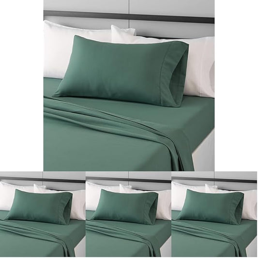 Amazon Basics Lightweight Super Soft Easy Care Wrinkle Free Microfiber 3 Piece Bed Sheet Set with 14-Inch Deep Pockets, Twin, Emerald Green, Solid, Kids, Men & Women Bedding (Pack of 4) AmazonBasics