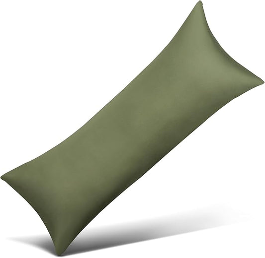100% Cotton Body Pillow Case Cover with Zipper, Wrinkle-Free, Super Soft Pillowcase, Breathable Long Pillow Protector, 21" x 54", Green