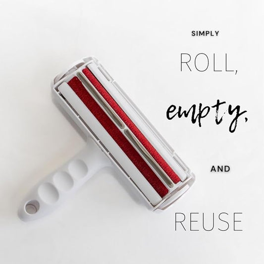 Reusable Pet Hair Remover & Lint Roller โ Washable, Portable Tool for Dog & Cat Hair Removal on Clothes, Furniture, Carpet & Car โ Effective Roller for Easy Fur & Lint Removal (Red)
