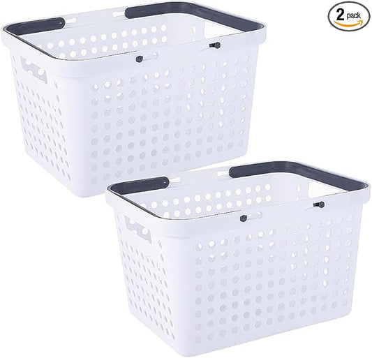 Plastic Shower Caddy Basket with Handles, Cleaning Supply for Dorm, School, Camping, Travel, Bathroom (white 2 pack)
