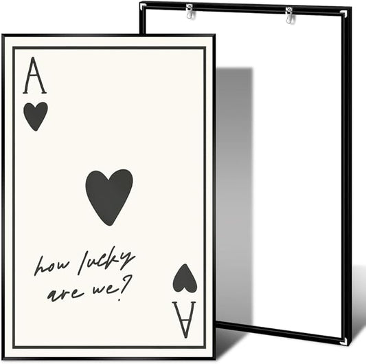 Vintage How Lucky Are We Wall Art Trendy Poker Posters Minimalist Ace of Hearts Decor Funny Inspirational Quotes Canvas Prints Lucky You Pictures for Dorm Home Aesthetic 24x36in Metal Black Frame
