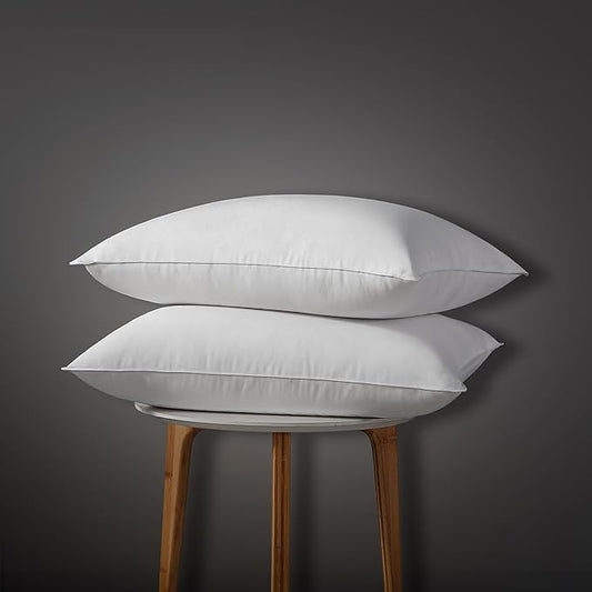 Globon Luxury Down Pillows Queen Size Set of 2 for Side Sleepers, 100% Cotton Shell Hotel Collection Bed Pillow for Sleeping, Firm Down Surrounded Feather Pillow 20" x 30"
