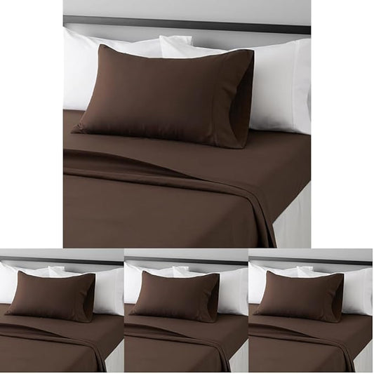 Amazon Basics Lightweight Super Soft Easy Care Wrinkle Free Microfiber 3 Piece Bed Sheet Set with 14-Inch Deep Pockets, Twin, Chocolate, Solid, Kids, Men & Women Bedding (Pack of 4) AmazonBasics