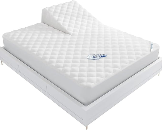 Waterproof Split Top King Mattress Pad Protector for Adjustable Bed, 34" Top Split from Head, Noiseless, Soft Padded Matress Protector