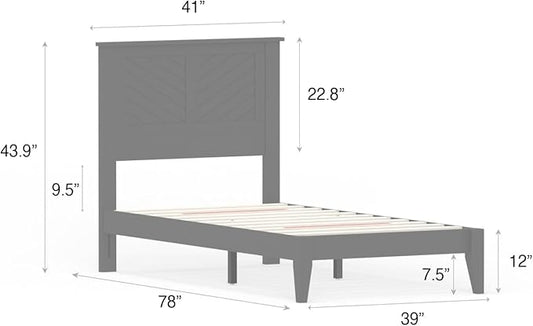 Serene Farmhouse Style Wood Bed in Twin Size with Chevron Scoring Headboard, Coastal Modern Design, Sturdy, Easy Assembly, Ample Underbed Storage, White Finish