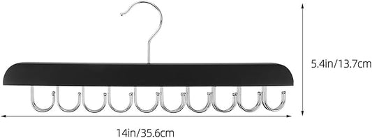 Foldable Wood Closet Organizer Hanger with 20 Non-Slip Hooks for Bras, Scarves, and Pants Space-Saving Clothes Rack for Dorms, Apartments, and Home, Black 2pcs