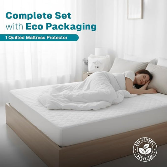 FABDREAMS Organic Quilted Mattress Protector | Mattress Pad| Queen Mattress Cover| Naturally Breathable | Noiseless| Fits up to 17" Deep Pocket| Temperature Regulating | Queen | White