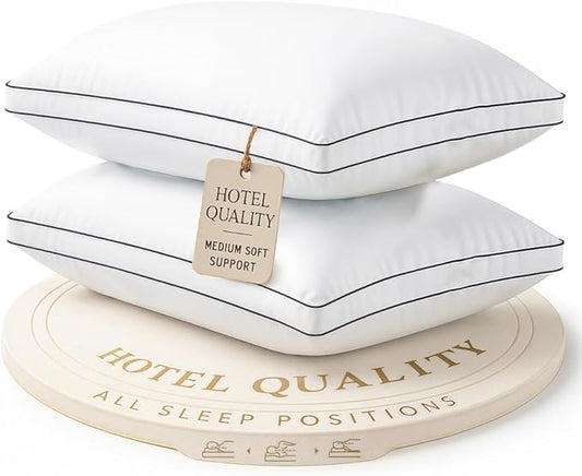 Lane Linen King Size Pillows Set of 2 - Medium Soft Support Gusseted Hotel Quality Bed Pillow, Down Alternative Pillows for Side, Back and Stomach Sleepers, Cool & Breathable For Every Day Use - White