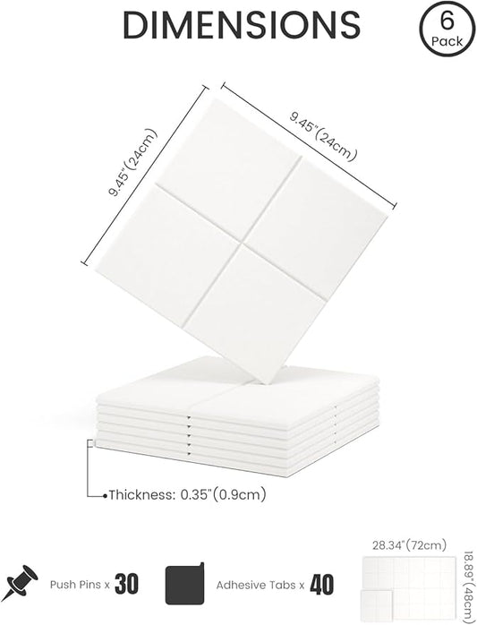 Felt Bulletin Board Tiles -28"x18" Cork Board Alternative for Office Decor, Push Pin Board Wall Organizer 6-Pack-Milky White