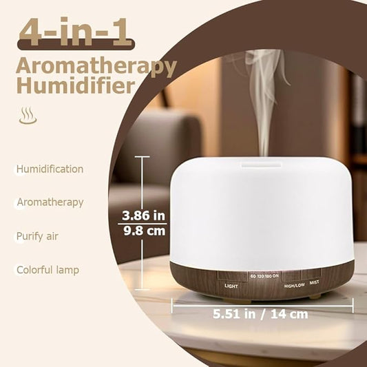 Essential Oil Diffuser 500ml,Aromatherapy Diffuser with 7 LED Lights,Quiet Air Humidifier 4-in-1 with Timer & Auto-Off,Compact Scent Diffuser for Bedroom,Yoga,SPA,Baby Room(Portable Model)