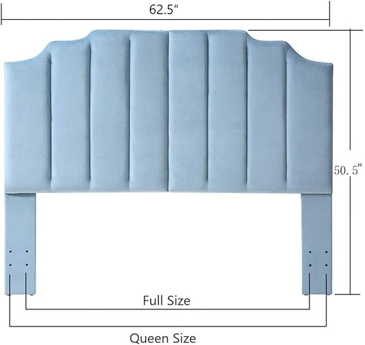 24KF Seaglass Velvet Tufted Queen Upholstered Headboard, Modern Vertical Channel Design California Queen/Full Headboard with Stepped Silhouette Top Edge, 6026-Q-New Seaglass