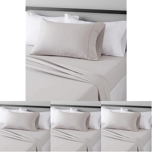 Amazon Basics Lightweight Super Soft Easy Care Wrinkle Free Microfiber 3 Piece Bed Sheet Set with 14-Inch Deep Pockets, Twin, Light Gray, Solid, Kids, Men & Women Bedding (Pack of 4)