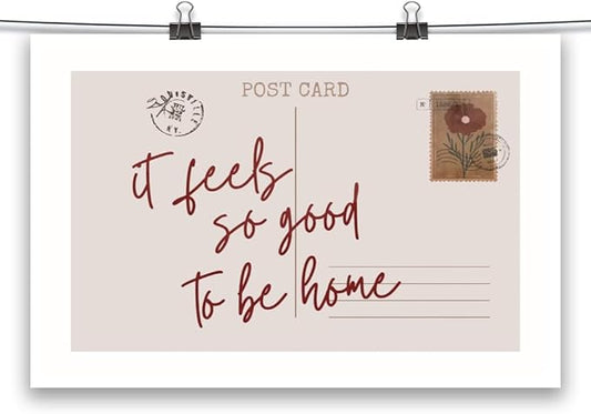 Retro Postcard Posters Neutral Feels So Good To Be Home Wall Art Trendy Pink Girly Room Decor Funky Quotes Canvas Prints Modern Stamp Sign Aesthetic for College Dorm Apartment Bedroom 12x16in Unframed