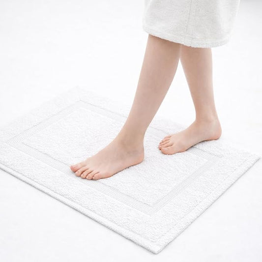 Rajlinen Cotton Bath Mat 2 Pack 23x36-100% Cotton 500 GSM Highly Absorbent Hotel Spa Bathroom Floor Mats, Aesthetic White Bath Mat Towels, Machine Washable Shower/Bathtub Rugs