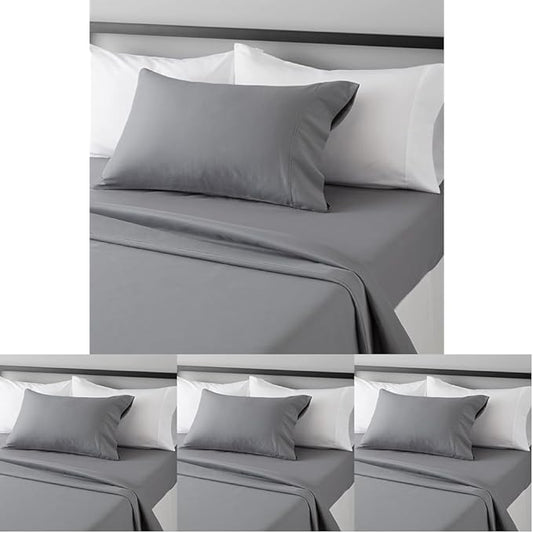 Amazon Basics Lightweight Super Soft Easy Care Comfortable Microfiber 3 Piece Bed Sheet Set with 14-inch Deep Pockets, Twin XL, Dark Gray, Solid (Pack of 4) AmazonBasics