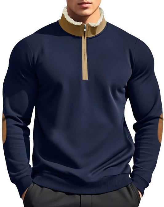 Men's Quarter Zip Sweatshirt - Stand Collar Solid Casual Top Autumn Winter Wear for Vacation Daily Use
