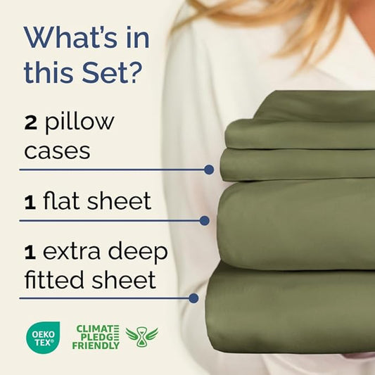 Extra Deep Pocket Full Sheets - 4 Piece Breathable & Cooling Bed Sheets - Hotel Luxury Bed Sheet Set - Soft, Wrinkle Free & Comfy - Easily Fits Extra Deep Mattresses - Deep Pocket Sage Green Sheets