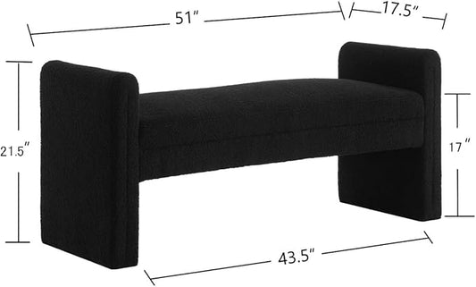 24KF Modern Upholstered Bed Bench Covered with Soft Boucle Teddy Fabric, Lovely Entryway Bench Ottoman with Armrest, 5062-Black
