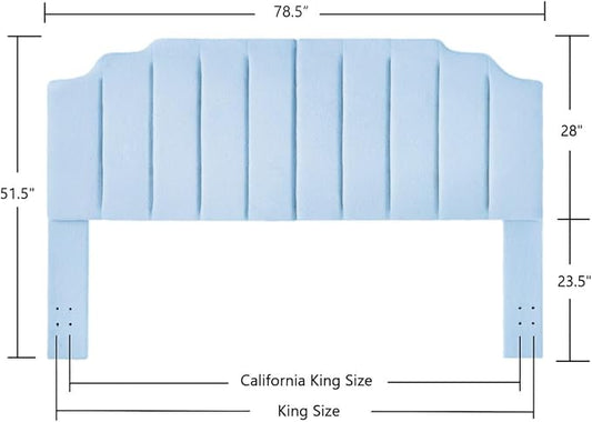 24KF Light Blue Teddy Fabric Tufted King Upholstered Headboard, Modern Vertical Channel Design California King Headboard with Stepped Silhouette Top Edge,6026-K-Teddy Light Blue