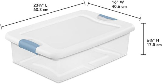 Sterilite 18-Pack Latching Box, Under Bed Storage Bins with Lids, Clear Plastic, 32 Quart - Heavy-Duty Organizing Containers for Closet, Bathroom, and Office