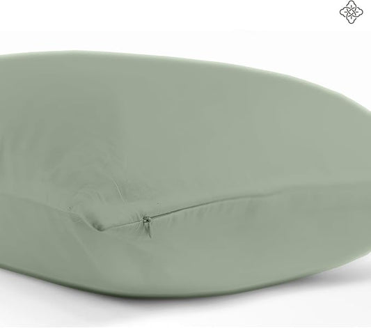 Bioweaves 100% Organic Cotton Body Pillow Pillowcase with Zipper 300 Thread Count Soft Sateen Weave GOTS Certified - 21x54 Inches, Basil