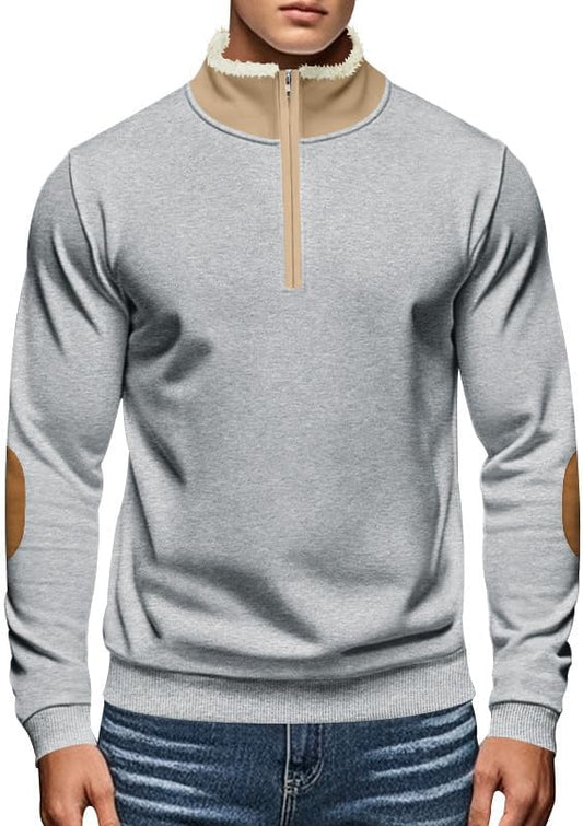 Men's Quarter Zip Sweatshirt - Stand Collar Solid Casual Top Autumn Winter Wear for Vacation Daily Use