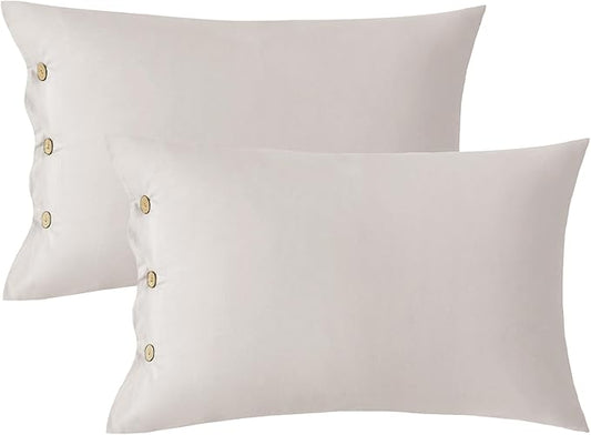 JELLYMONI Pillowcases King Set of 2 Cotton Button Pillow Covers 20×36in Beige Bed Pillow Cases 100% Washed Cotton Soft Breathable (Pillows are not Included)