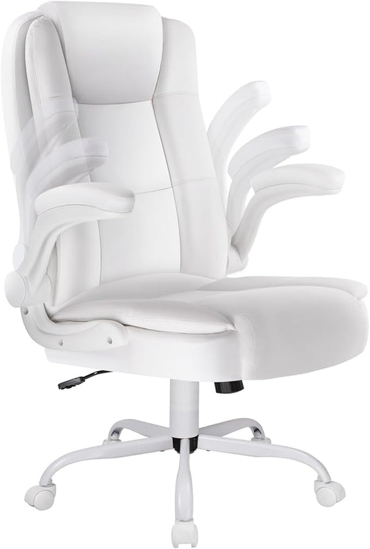 LEMBERI Flip-up Arms Office Desk Chair, Big and Tall Managerial Executive Chair, High Back Computer Chair, Ergonomic Adjustable Height PU Leather Chairs with Cushions Armrest for Long Time Sitting