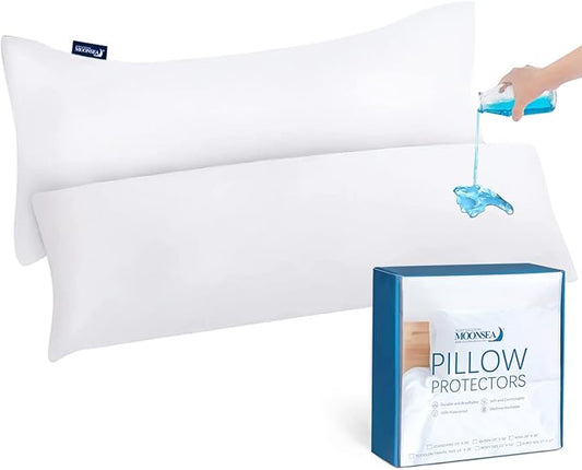 Waterproof Pillow Protector Body Size 2 Pack, Body Pillow Cover with Zipper 21"x 55" Pillow Protector Pillow Covers Encasement Pillow Case White