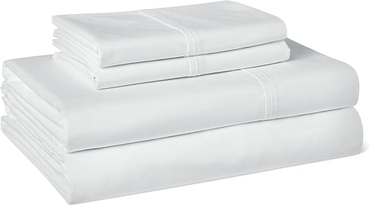 Amazon Basics Organic Cotton Sheet Set with 2-Pieces Pillowcase, White, King