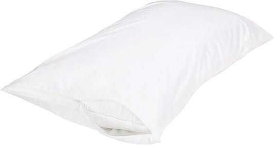 Amazon Basics King Pillow Pillowcase with Zipper, 100% Cotton Hypoallergenic, Pillow Protector, White (37 x 21 Inches), Pillows Not Included