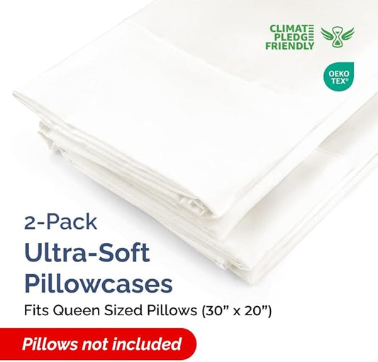 Queen Pillow Cases - 2 Pack - Super Soft Pillowcase Covers - Envelope Enclosure - Hotel Quality Pillow Protectors - Wrinkle Free, Fade & Stain Resistant - Machine Washable - 20" x 30" (Antique White)