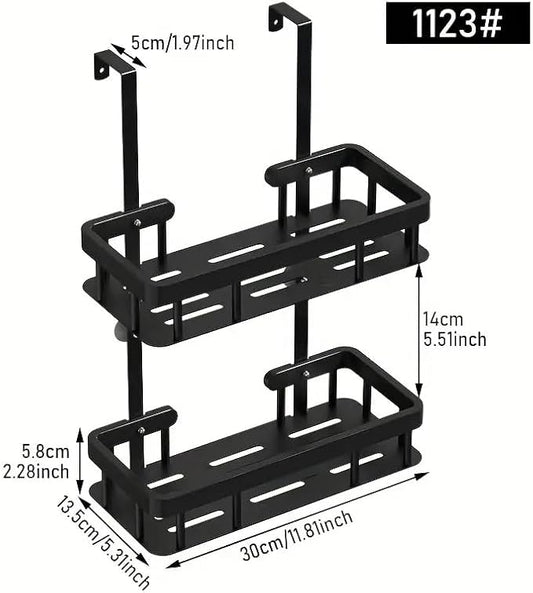 Over Door Shower Caddy, Black Rustproof Bathroom Organizer, 2-Tier Storage Rack, 11.81x5.31 Inch Shelves, No Drilling Required