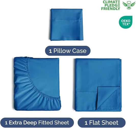 Extra Deep Pocket Twin XL Sheets - 3 Piece Breathable & Cooling Bed Sheets - Hotel Luxury Bed Sheet Set - Soft, Wrinkle Free & Comfy - Easily Fits Extra Deep Mattresses - Deep Pocket Royal Blue Sheets
